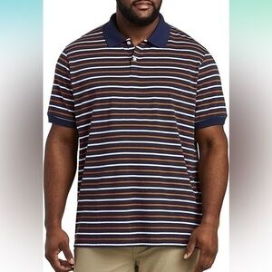 Harbor Bay by DXL Big and Tall Heather Small Stripe Polo Shirt